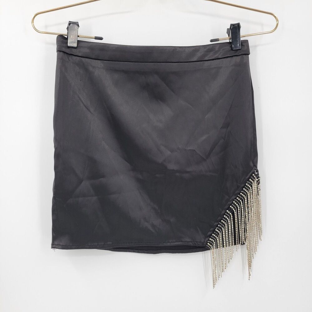 SHEIN Women's XS Black Mini Skirt W/ Rhinestone Tassel Detail Club Sexy